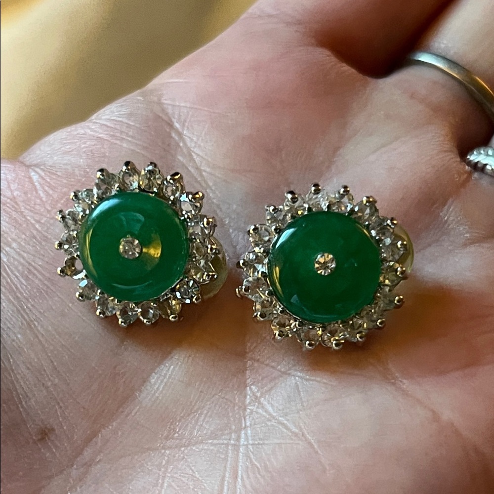 Vtg Art Deco Rhinestone Halo Clip-On Earrings